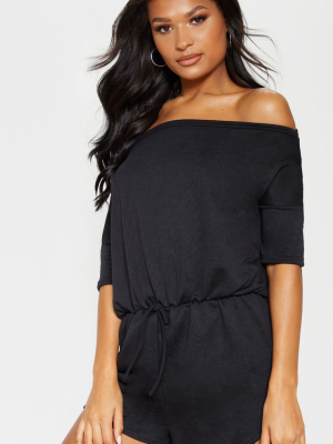 Black Off The Shoulder Tie Waist Romper