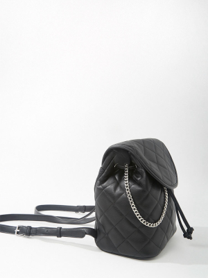 Quilted Drawstring Flap-top Backpack