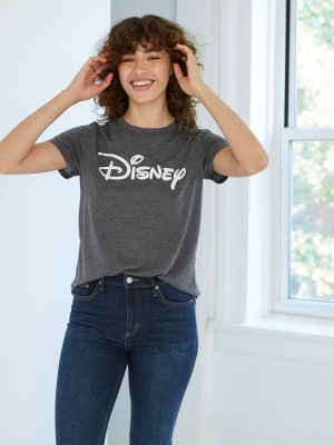 Women's Disney Logo Short Sleeve Graphic T-shirt - Charcoal