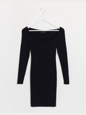 Asos Design Structured Knitted Mini Dress With Open Sweetheart Neck