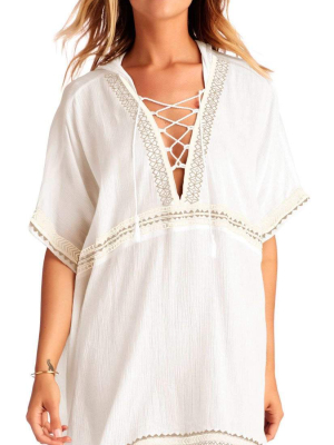 Vitamin A Isabell Windswept Short Gauze Caftan In White 7cs Weg