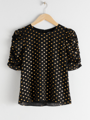 Metallic Polka Dot Ruffle Sleeve Blouse