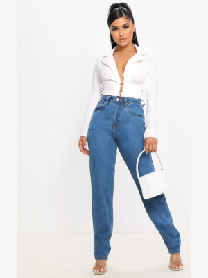 Petite Mid Wash Slim Leg Mom Jean