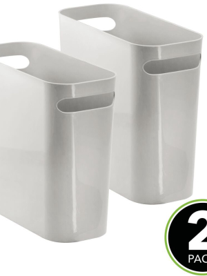 Mdesign Slim Plastic Small Trash Can Wastebasket With Handles, 2 Pack