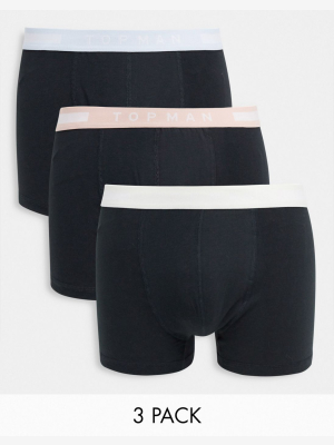 Topman 3 Pack Boxer Briefs With Pastel Waistband In Black