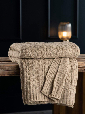 Aran Knit Throw - Warm Grey