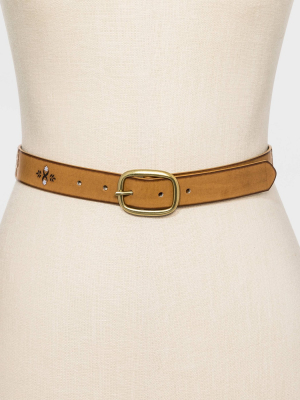 Women's Screened Floral Print Hand - Stained Belts - Universal Thread™ Tan