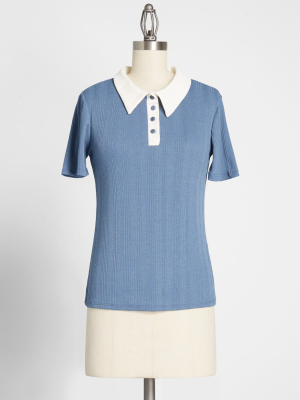One More Time Ribbed Polo Top