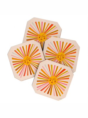 4pk Cat Coquillette Retro Ochre Coasters - Society 6