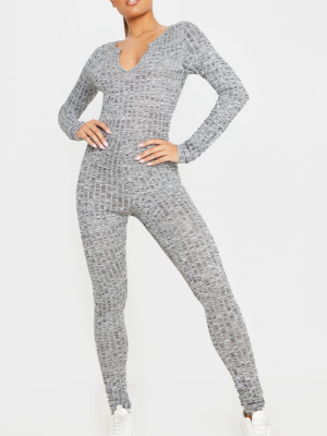 Dark Grey Open Neck Fitted Jumpsuit