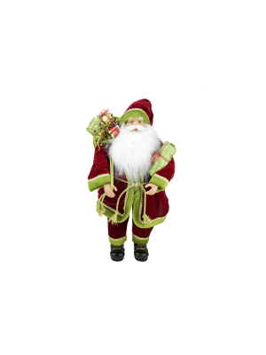 Northlight 24" Red And Green Standing Santa Claus With Gift Bag Christmas Figurine