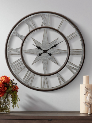 River Parks Studio Northern Star 30" Round Silver And Black Wall Clock