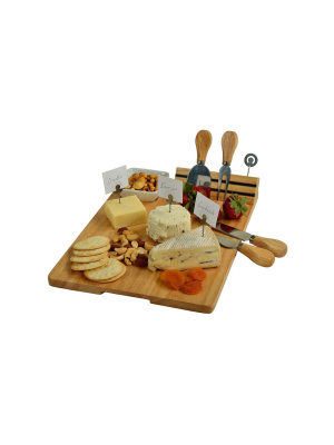 Picnic At Ascot Personalized Engraved Hardwood Board For Cheese & Appetizers - Includes 4 Cheese Knives, Cheese Markers & Ceramic Dish