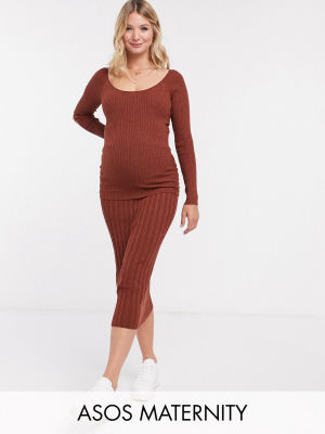 Asos Design Maternity Ribbed Midi Skirt