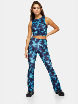 Petite Blue Tie Dye Velvet Flare Pants