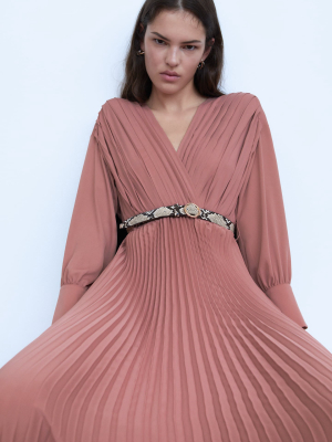 Pleated Dress With Belt