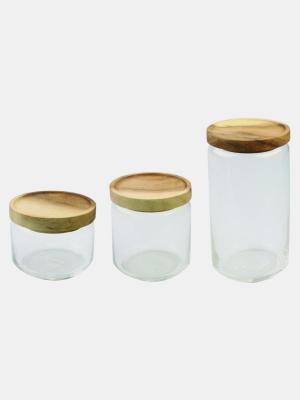 Glass Container With Acacia Lid