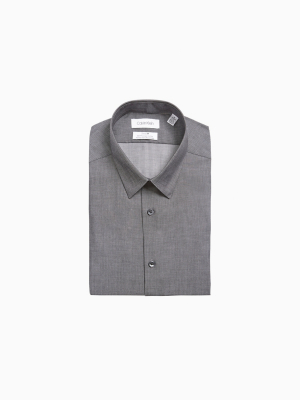 Slim Fit Grey Herringbone Performance Non-iron Dress Shirt