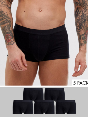 Asos Design 5 Pack Short Trunks In Black Save