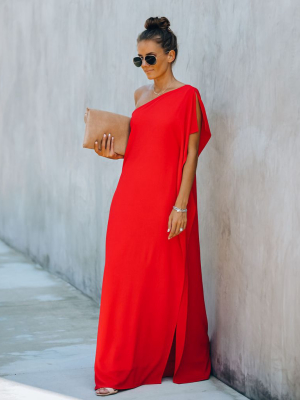 Strike A Pose One Shoulder Statement Maxi Dress - Tomato Red