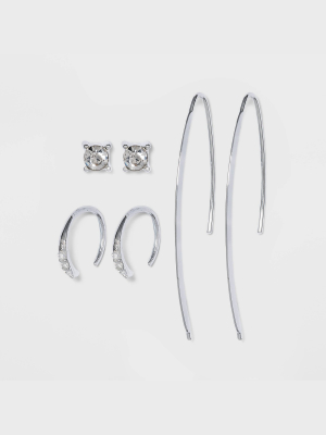 Threader, Ear Cuff, And Cubic Zirconia Stud Earring Set - A New Day™ Silver