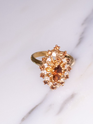 Vintage Amber Marquise Crystal And Diamante Statement Ring