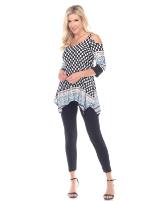 Three Quarter Sleeve Cold Shoulder Tunic Top