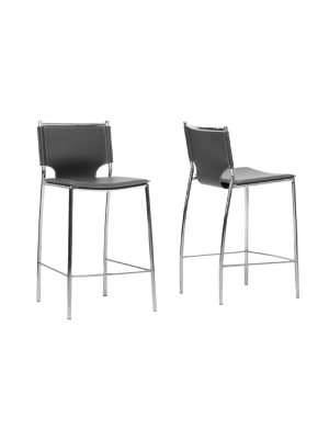 Set Of 2 Montclare Modern And Contemporary Bonded Leather Upholstered Modern Counter Height Barstool Black - Baxton Studio