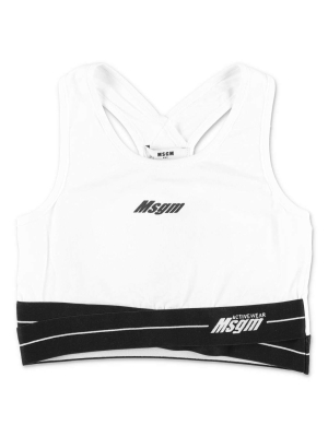 Msgm Kids Logo Print Sports Bra