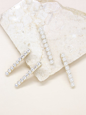 Crystal And Pearl Hair Clip Set Of 4