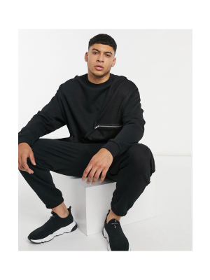 Asos Design Co-ord Tracksuit With Mesh Utility Pockets In Black