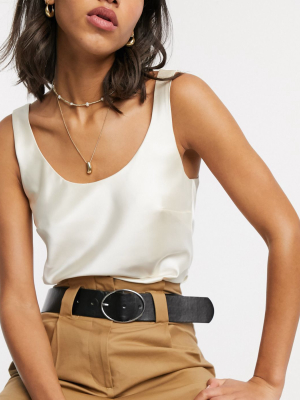 Asos Design Scoop Neck Cami In Satin In Cream