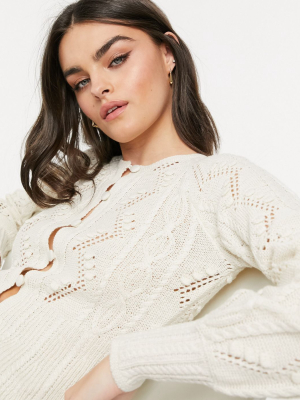 Vero Moda Cable Knit Cardigan With Peplum In Cream