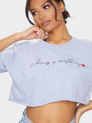 Grey Kindness Is Everything Printed Crop T Shirt