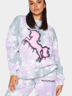 Grey Multi Unicorn Print Oversized Sweater