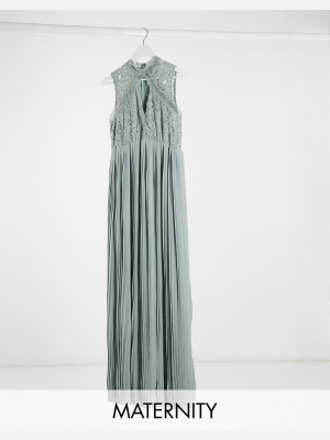 Tfnc Maternity Bridesmaid Exclusive Lace Detail Maxi Dress In Sage