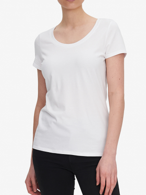 Short Sleeve Scoop Neck T-shirt White Stretch Jersey