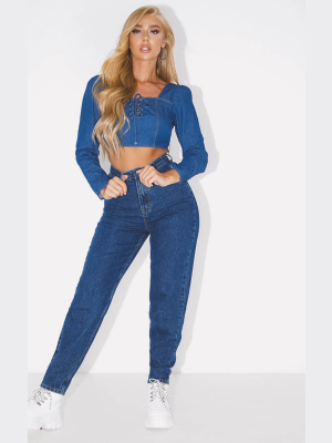 Prettylittlething Dark Blue Mom Jean