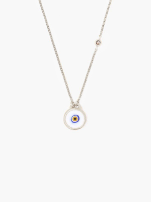 Sterling Silver White Evil Eye Necklace With Champagne Diamond
