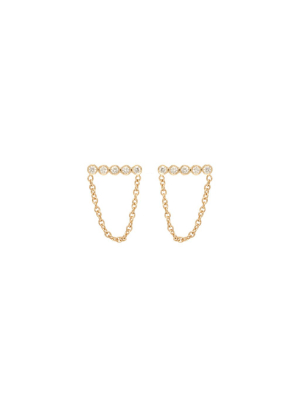 14k Tiny Diamond Bezel Chain Bar Studs