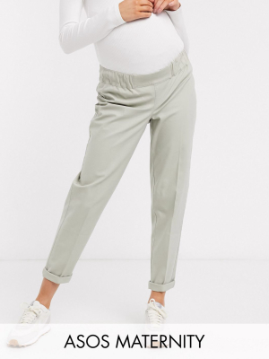 Asos Design Maternity Chino Pants With Cargo Pockets In Sage