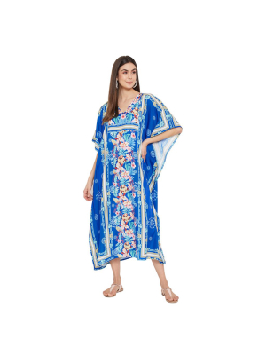 Royal Blue Polyester Kaftan Long Maxi Dress Plus