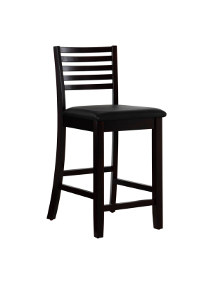 24" Torino Ladder Back Counter Height Barstool Upholstered Seat - Espresso Wood - Linon