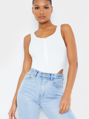 Cream High Leg Zip Front Bodysuit