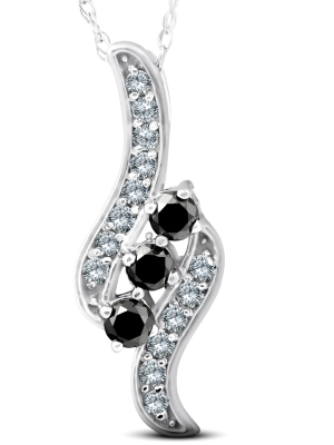 Pompeii3 1/3ct 3-stone Black Diamond Pendant 14 Kt White Gold