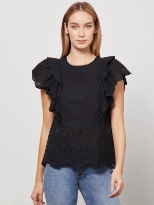 Flutter-sleeve Eyelet Top