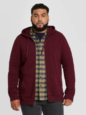 Men's Big & Tall Regular Fit Full Zip Fleece Hoodie Sweatshirt - Goodfellow & Co™ Dark Red