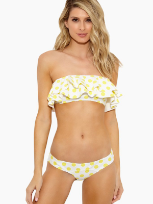 Sabine Ruffle Bandeau Bikini Top - White & Yellow Polka Dot Print