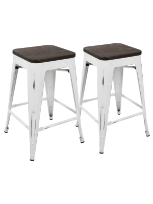 Set Of 2 Oregon 24" Industrial Stackable Counter Height Barstool - Lumisource