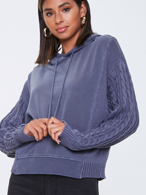 Cable Knit-sleeve Hoodie